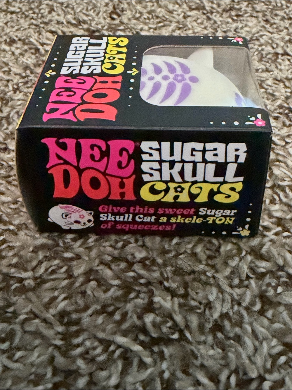 Needoh Sugar Skull Cats Squishy Toy - White with Purple & Yellow blue Accents - Picture 4 of 5